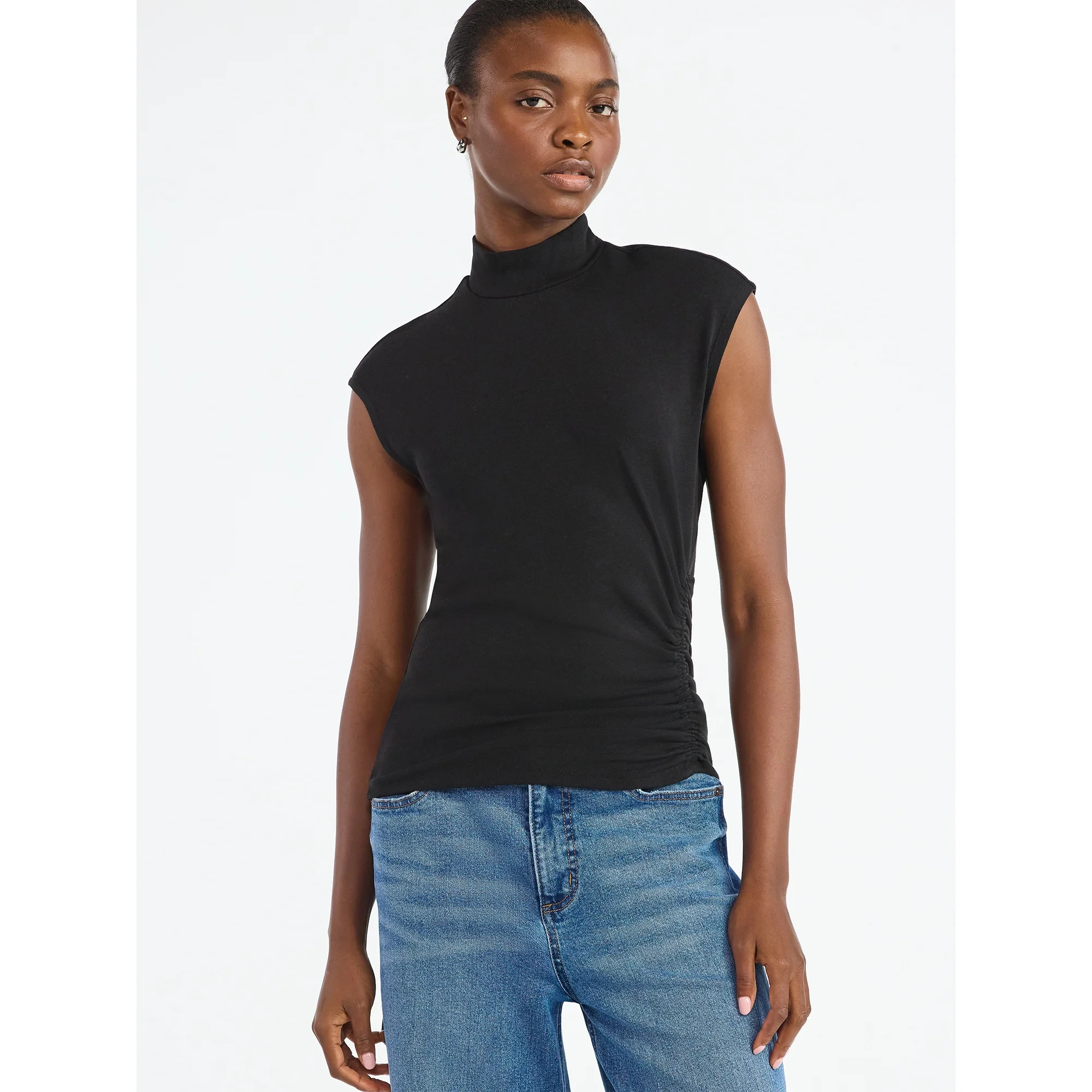 Scoop Women’s Ruched Mock Neck Top, Sizes XS-XXL | Walmart (US)