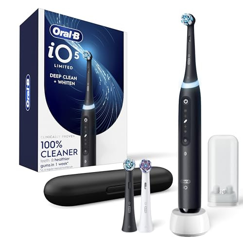 Oral-B Rechargeable Electric Toothbrush, iO5 Limited Deep Clean & Whiten, 5 Cleaning Modes, Visual Pressure Sensor to Protect Gums, Travel Case, 3 Brush Heads, Black | Amazon (US)