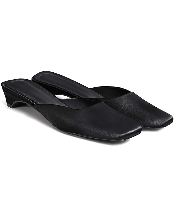 Coutgo Women's Mules Low Kitten Heel Closed Square Toe Slip On Backless Dress Shoes,Size Fits Lar... | Amazon (US)