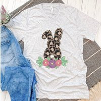 Bunny Shirt For Easter | Graphic Tee Tshirt Women Leopard Bunny Spring | Etsy (US)