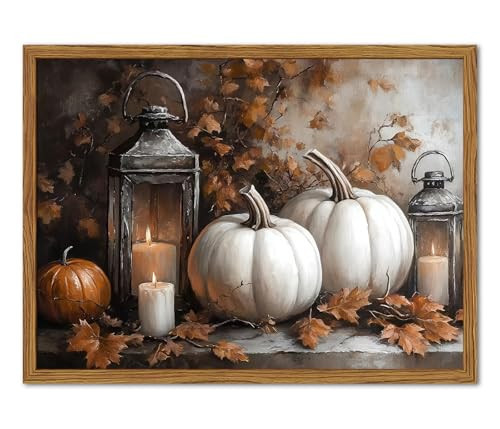 Framed Vintage Fall Pumpkin Canvas Wall Art, Rustic Farmhouse Autumn Paintings Wall Decor, Thanksgiving Pumpkins Pictures Prints Aesthetic Home Decor for Living Room Kitchen Office 12×16 inch | Amazon (US)
