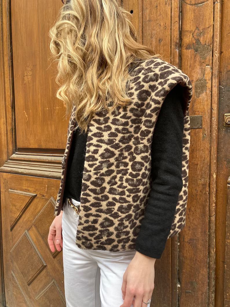 Sleeveless Leopard Vest in Boiled Wool - Etsy Ireland | Etsy (EU)
