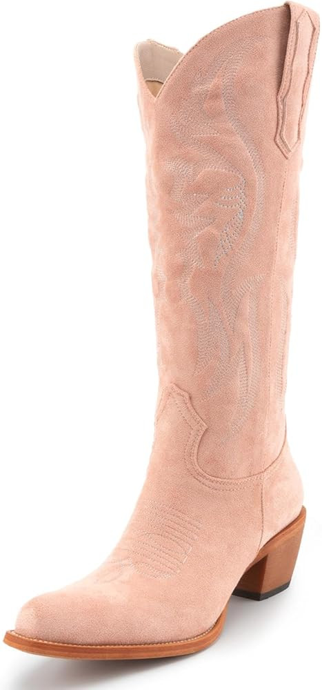 GORBINETI Women’s Western Cowboy Boots Embroidered Suede Mid Calf Pointed Toe Cowgirl Knee High... | Amazon (US)