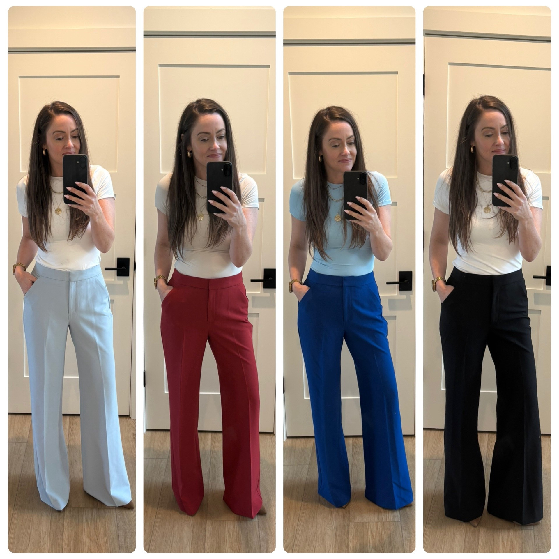 No article of clothing makes me happier than a perfect hanging trouser pant! These are currently buy 1, get 1 50% off! So many other colors too! They hug in allllll the right places!

I paired mine with an inexpensive, double lined tee from Amazon!

Sizing (for reference): I’m 5’6” wearing 3 inch heel & these trousers are the regular length. Wearing a size 4R. 
