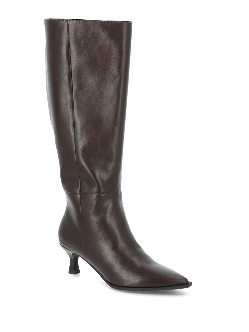 Madden NYC Women's Faux Leather Knee High Boots with Kitten Heel, Wide Calf Available | Walmart (US)