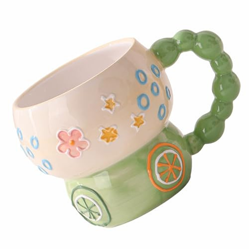 MEAKEO Ceramic Cartoon Coffee Mug,Aesthetic Hand-Painted Creative Ceramic Mug,Cute Mug, Aesthetic Coffee Mug, Ceramic Tea, 12oz/400ml for Tea Coffee, Milk and Oatm(Green-Lemon) | Amazon (US)