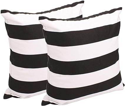 Leaveland White and Black Stripe Set of 2 20x20 Inch Cotton Polyester Square Throw Pillow Case De... | Amazon (US)