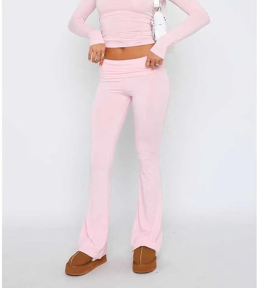 Fawjsais Flare Leggings for Women Skinny Fold Over Leggings Bootcut Yoga Pants Low Rise Sweatpants | Amazon (US)