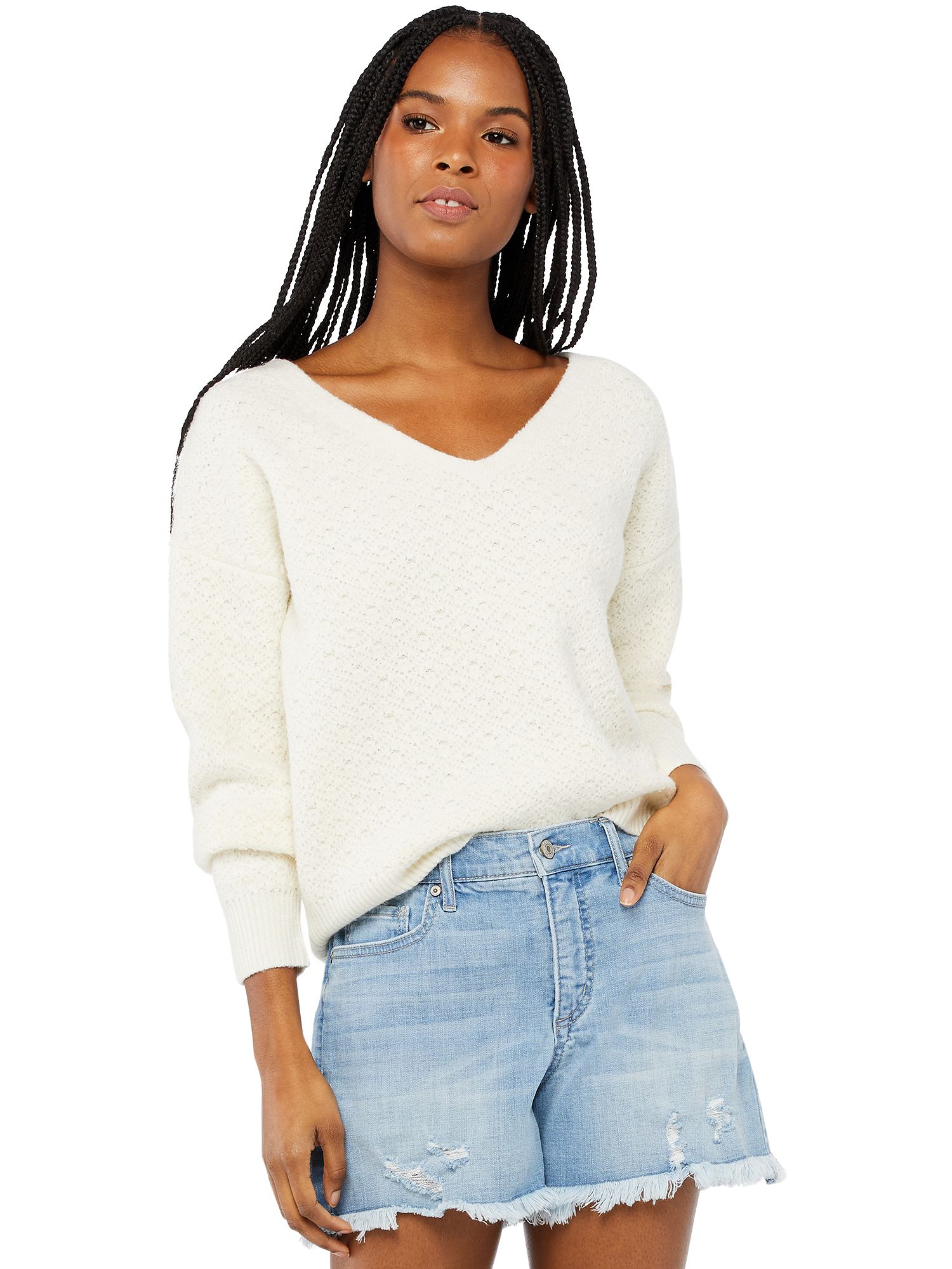 Scoop Women's Pointelle V-Neck Sweater | Walmart (US)