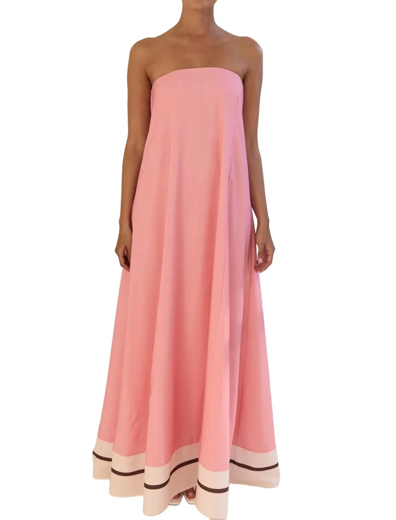 Women Summer Tube Maxi Dress Y2K Floral Strapless Backless Sundress Casual Beach Vacation Long Fl... | Walmart (US)