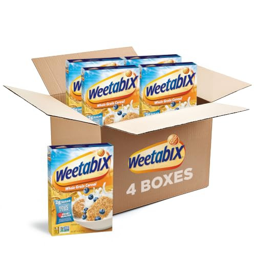 Weetabix Biscuits Whole Grain Cereal, Good Source of Fiber, Low in Fat, Heart Healthy, Vegan, Breakfast or Snack, 14 oz (Pack of 4) | Amazon (US)