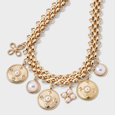 Pearl Charm and Coin Multilink Chain Necklace - A New Day™ Gold | Target