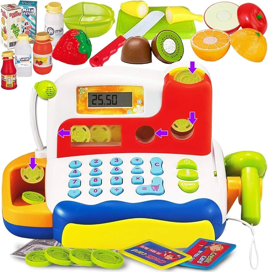 FUNERICA Cashier Toy Cash Register Playset with Electronic Sounds, Microphone, Scanner, Calculato... | Amazon (US)