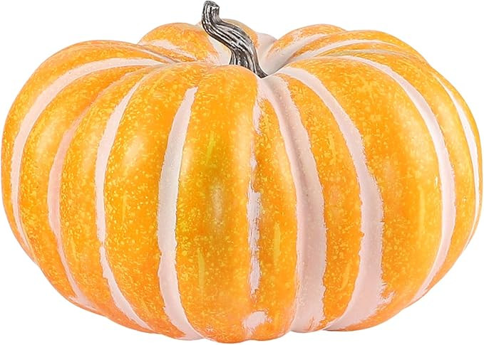 Large Flat Artificial Pumpkin White/Yellow Realistic Foam Pumpkin Fall Decor Fake Fruit Vegetable... | Amazon (US)