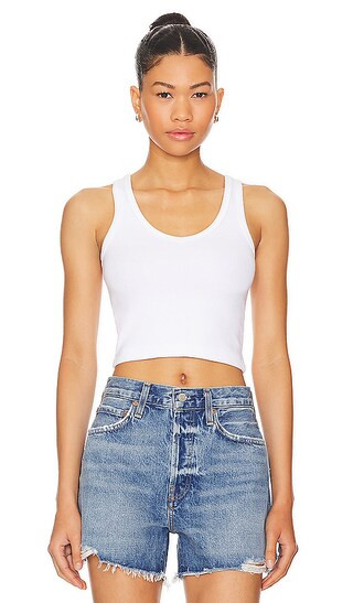Cropped Cotton Ribbed Layering Tank in White | Revolve Clothing (Global)