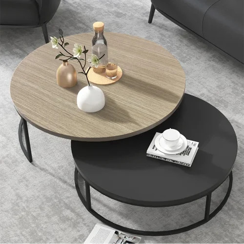 Modern Round Nesting 2-Piece Extendable Gray Living Room Accent Coffee Table | Homary