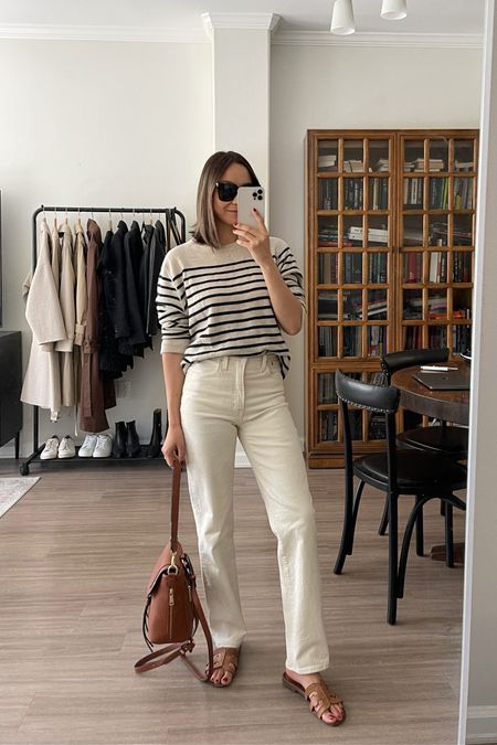 Transitional spring outfit 
Striped sweater - reformation (my fave!) xs
Jeans - Madewell sized down 2, wearing 23 standard 
Sandals - Sam Edelman 

#LTKstyletip #LTKunder100