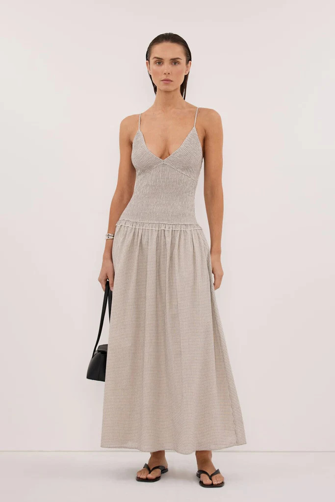 LILITH SLEEVELESS CHECK COTTON MIDI DRESS | DISSH