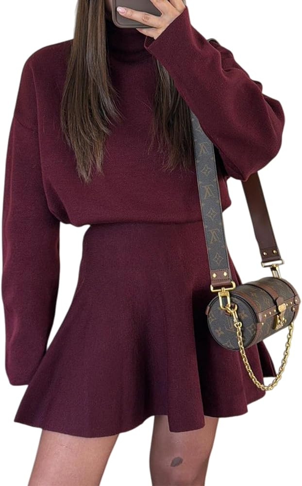 Women's Knit Jumper Dress, Ruffle Hem Dress Comfortable One-Piece Outfit for Short Fall Dresses f... | Amazon (US)