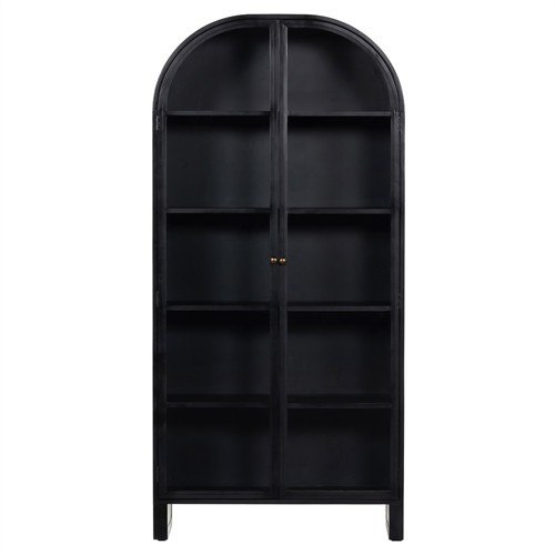 Sheila Industrial Loft Clear Glass Black Iron Frame Arched 2 Door Display Case | Kathy Kuo Home