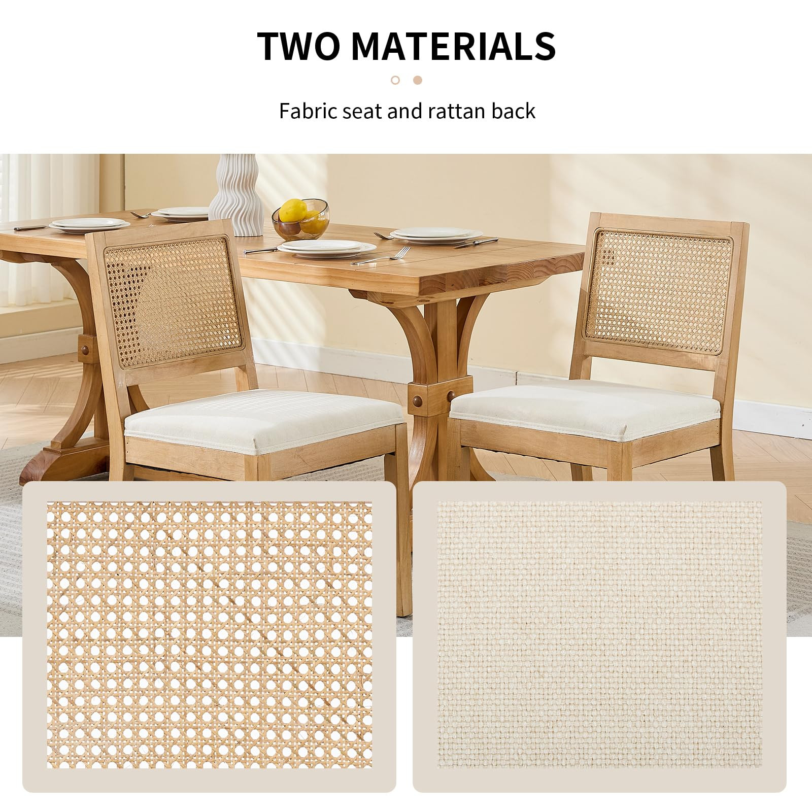 Vintage French Country Dining Chairs Set of 6, Rattan Dining Chairs with a Low Square Back, Beige... | Amazon (US)