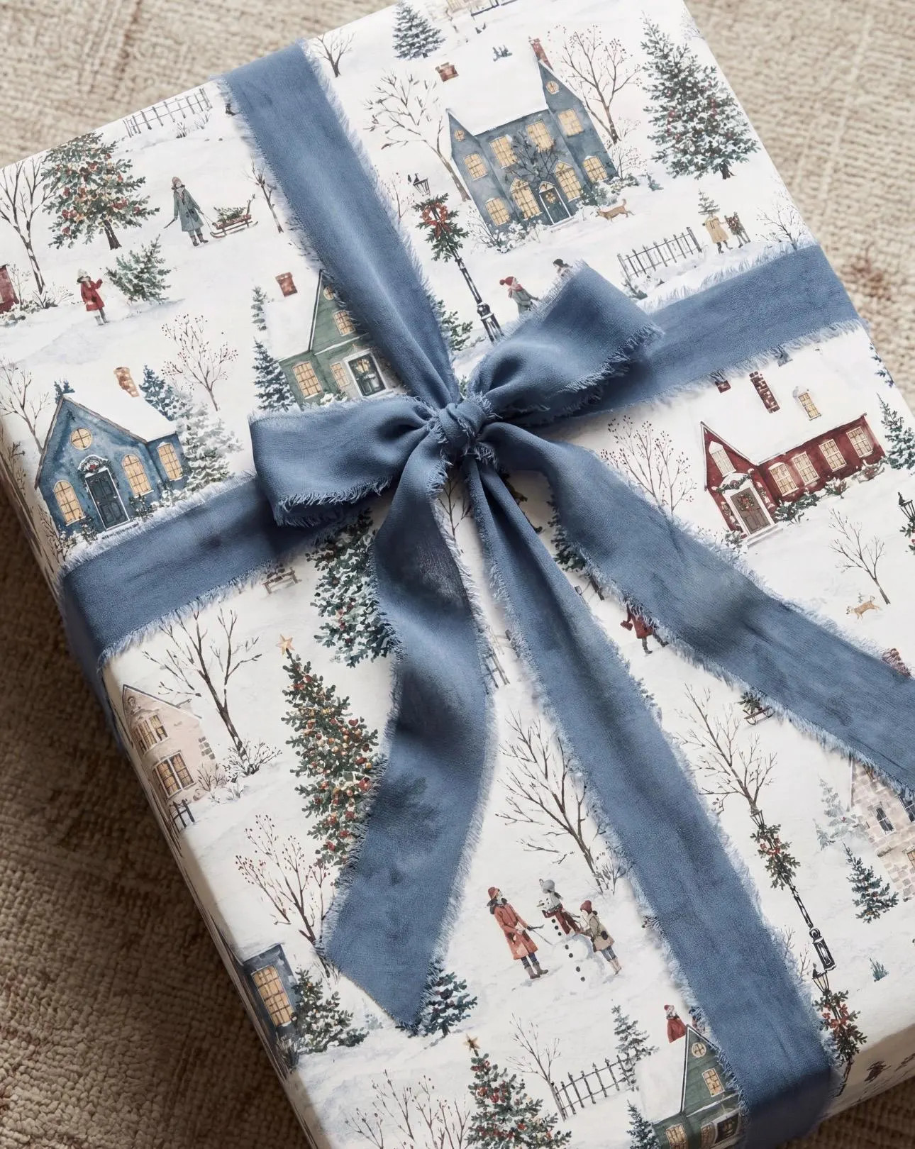 Vintage winter Village Gift Wrap Rustic Holiday Wrapping Paper Cozy Winter Cottage Wrapping Paper Luxury Christmas Present Wrap | Etsy (Global)