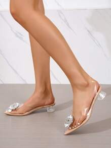 Women Rhinestone Decor Clear Sculptural Heeled Pumps, Glamorous PVC Slingback Pumps | SHEIN