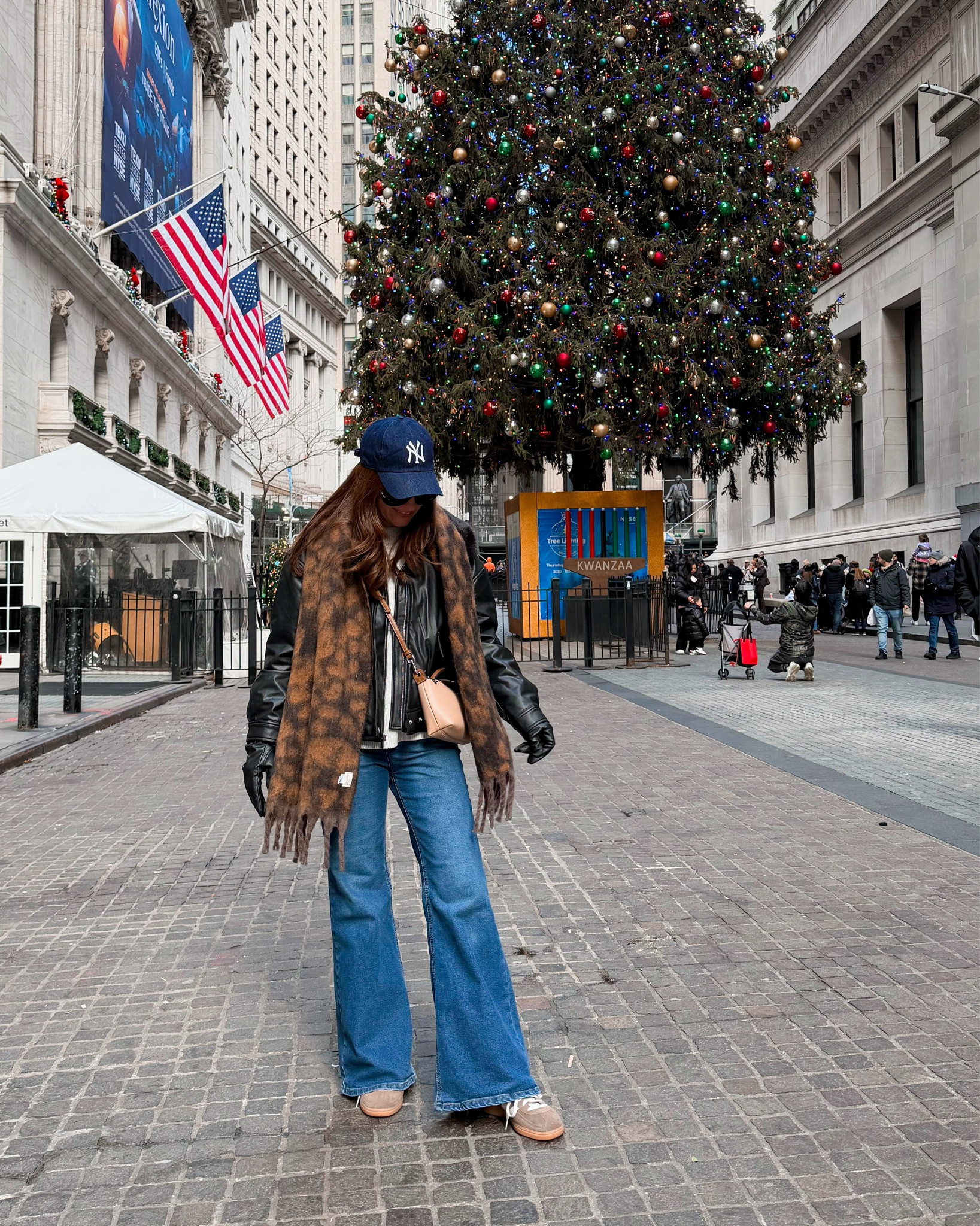 Last day in NYC OOTD! Wore the same Sofia Vergara jeans because they are just that good! Wearing a size 4!

Also grab this faux leather jacket from target and I’m obsessed! I layered with a target sweater and long sleeve top that I’m absolutely obsessed with! Wearing a size medium in the sweater and small in my layering tee! 

#LTKOver40 #LTKootd #LTKSeasonal