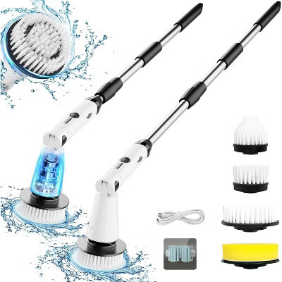Swtroom Electric Spin Scrubber - Power Shower Cleaning Brush with Extendable Handle & 4 Brush Heads for Bathrooms Window and Floor White/Black | Target