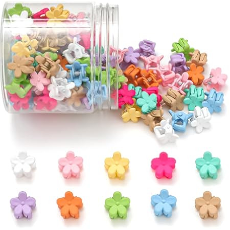 50Pcs Mini Flower Hair Clip Colorful Mini Hair Claw Baby Hair Clips Toddler Hair Clips Girls Decorative Bun Tiny hair clips, Assorted Colors (Floral) | Amazon (US)