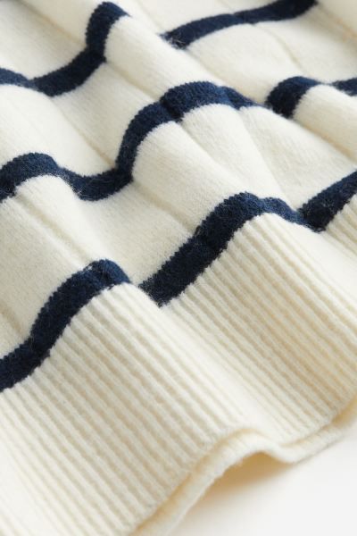 Rib-knit Sweater with Collar - Cream/striped - Ladies | H&M US | H&M (US + CA)