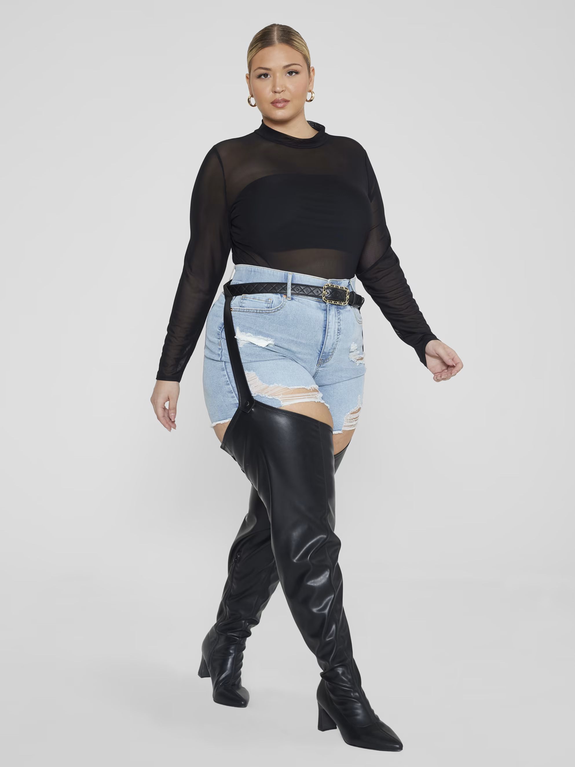 Plus Size Krista Wide Calf Thigh-High Boots with Belt Strap | Fashion to Figure | Fashion To Figure