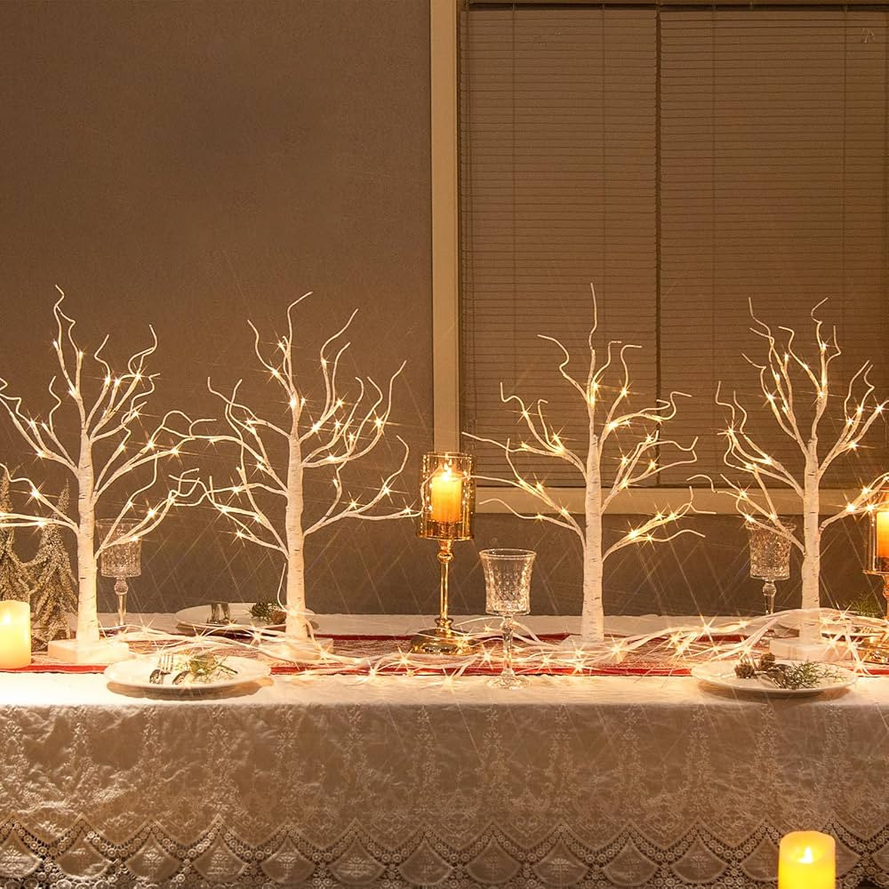 Vanthylit Christmas Tree Decorations, White Birch Tree with LED Lights- Set of 4, Warm White Smal... | Amazon (US)