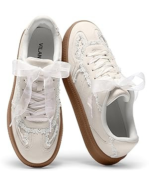 Vilanva Women's Lace Detail Fashion Sneakers Comfortable Casual Dress Sneakers with Retro Gum Sol... | Amazon (US)