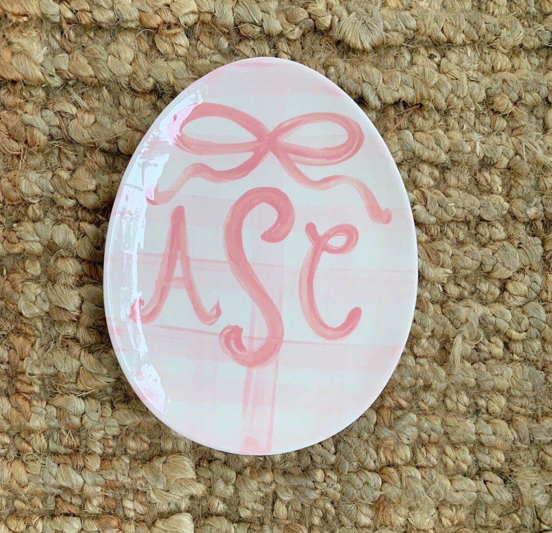 Monogram Gingham Easter Egg personalized plate // happy Easter // Easter Decor | Etsy (US)