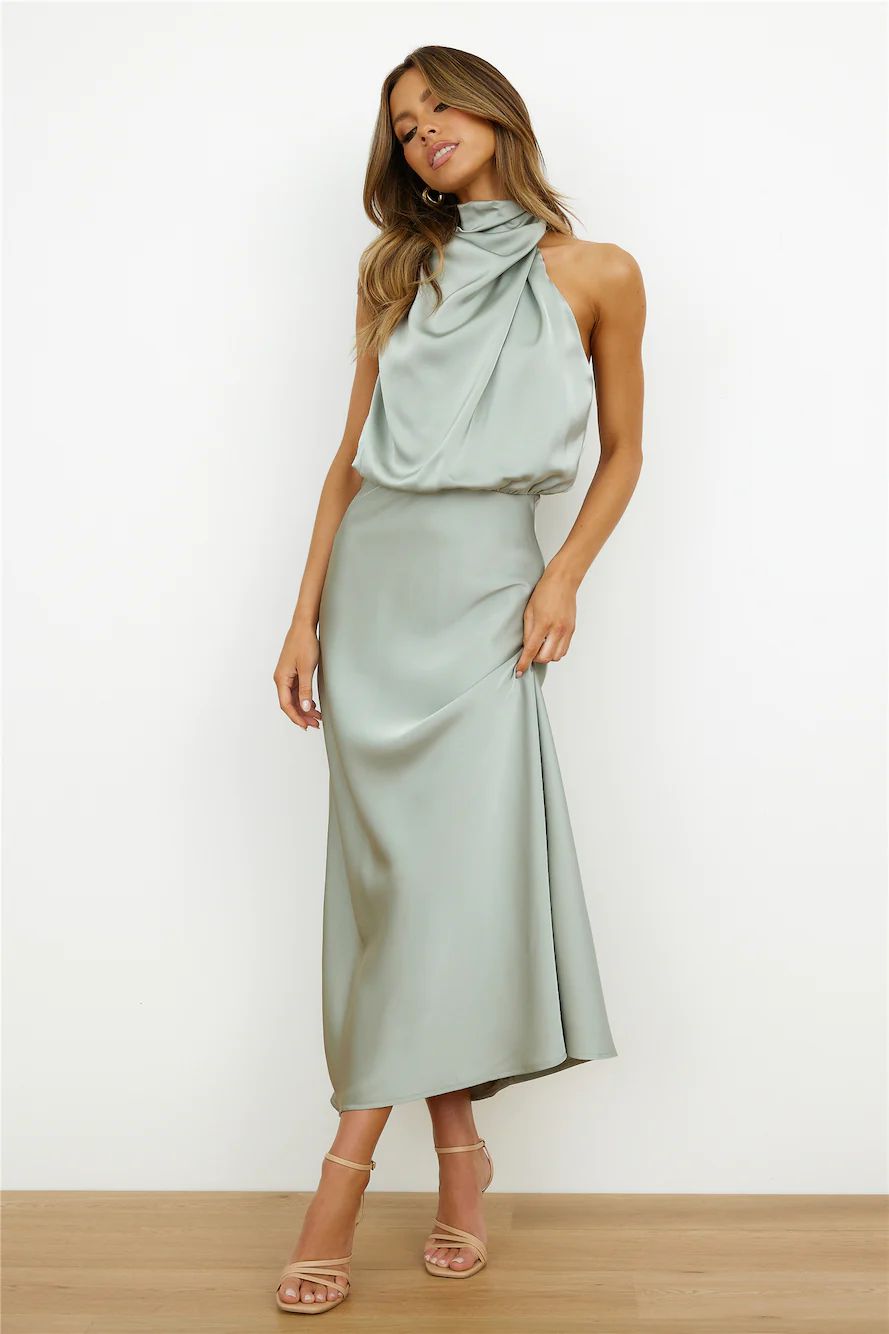 Switch Over Satin Maxi Dress Sage | Hello Molly