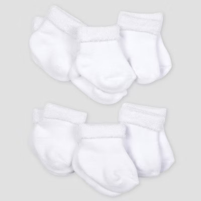 Gerber Baby 6pk Organic Terry Wiggle Proof Socks - White 3/6M | Target