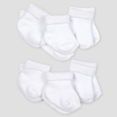 Gerber Baby 6pk Organic Terry Wiggle Proof Socks - White 0/3M | Target