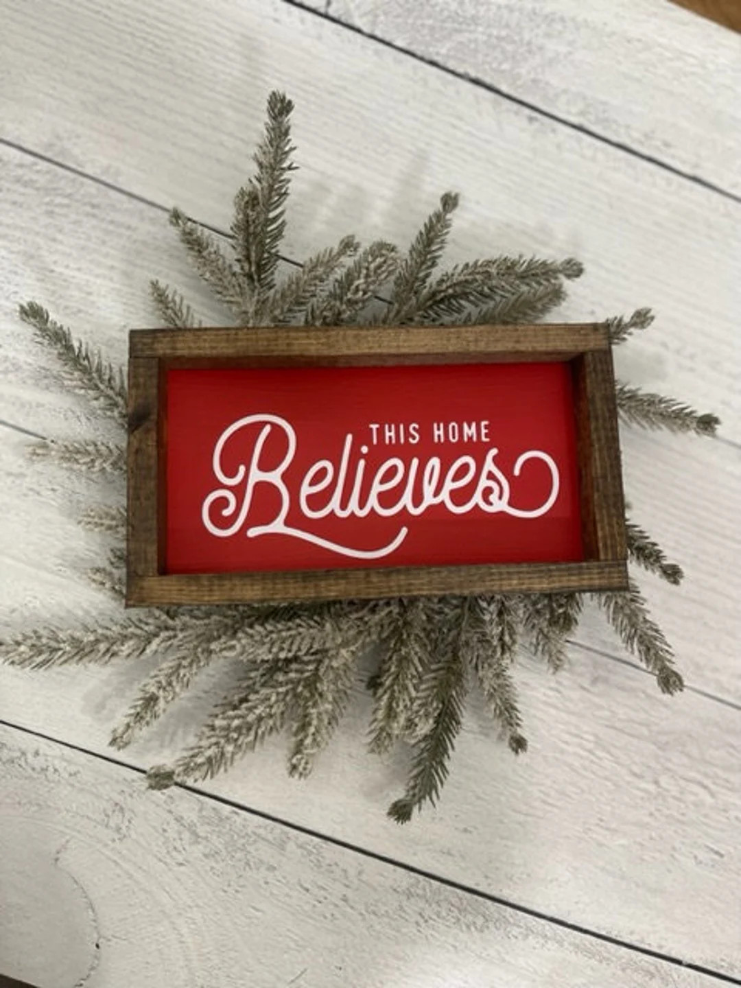 This Home Believes Farmhouse Christmas Red Santa Decor Sign - Etsy | Etsy (US)