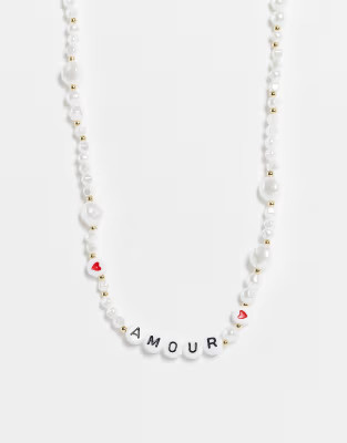 Liars & Lovers Amour mixed pearl and bead chain necklace in gold | ASOS (Global)