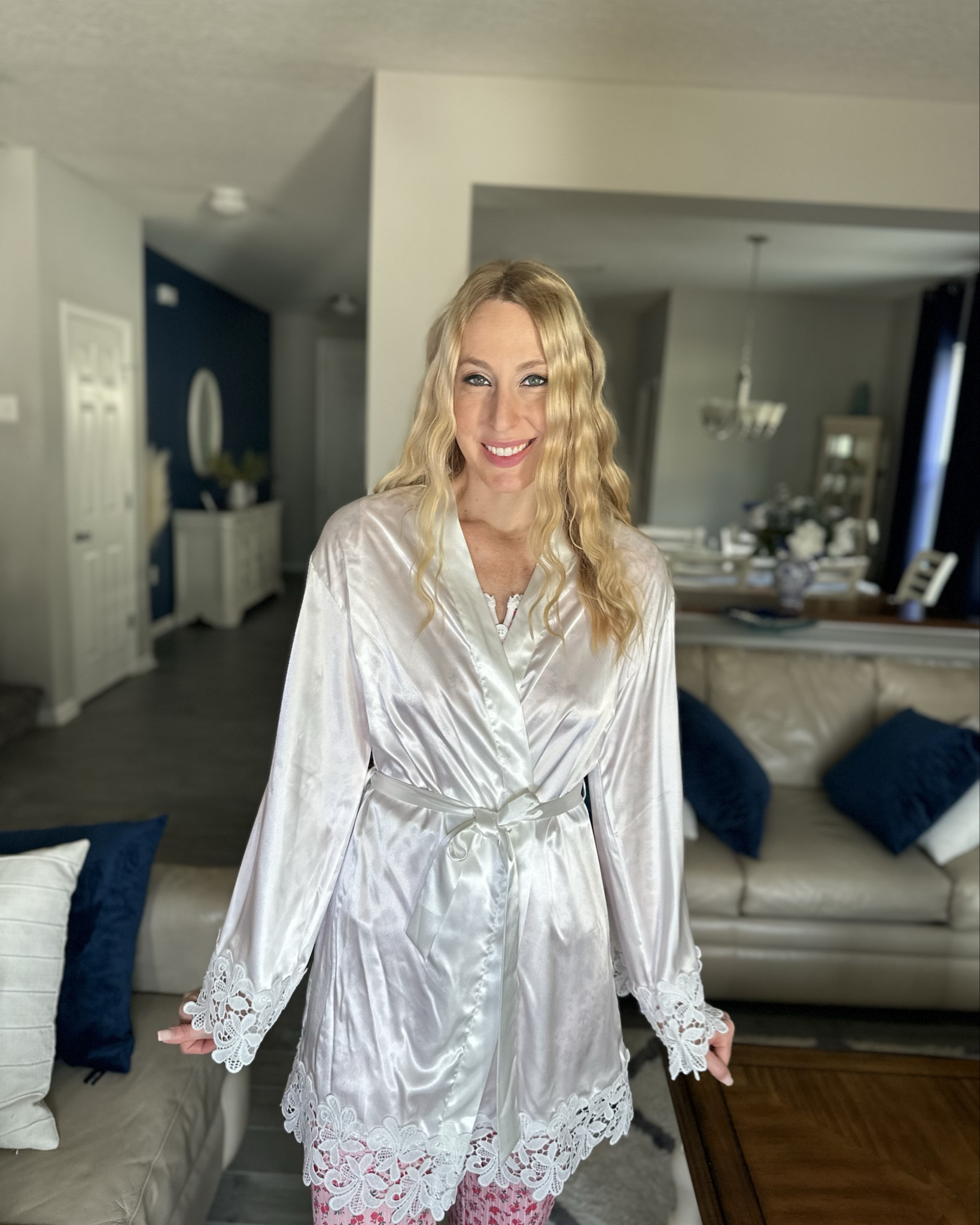 Bride to be satin bathrobe 
❤️ the lace on the sleeves is so pretty 
❤️no stretch to it but it doesn’t need it 
❤️ I am wearing size small, fits true to size, I am 5’10”
❤️ SHEIN fashion, SHEIN under $50 find

#LTKWedding