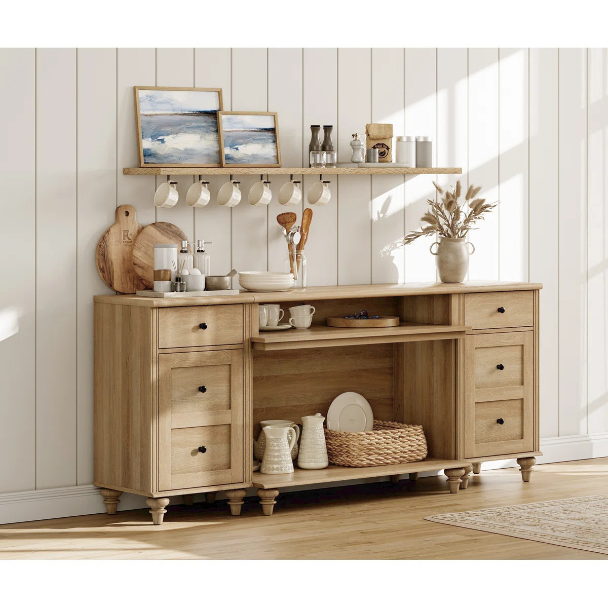 Sideboard Cabinet With 2 Drawers And 2 Open Shelves, Vintage Wood Grain Design, Buffet Cabinet Wi... | Wayfair North America