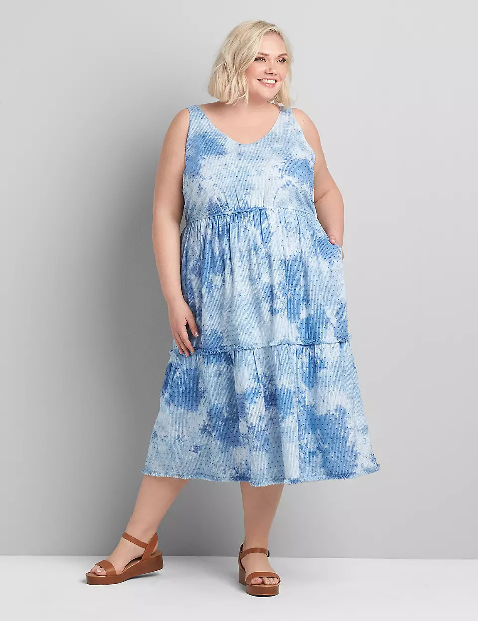 Sleeveless Tiered Swing Dress - Clip Dot | Lane Bryant (US)