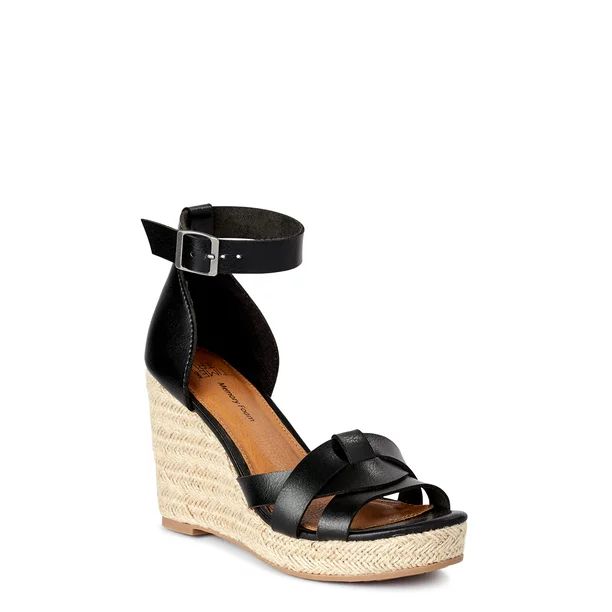 Time and Tru Women's Woven Band Wedge Sandals | Medium | Black | Walmart (US)