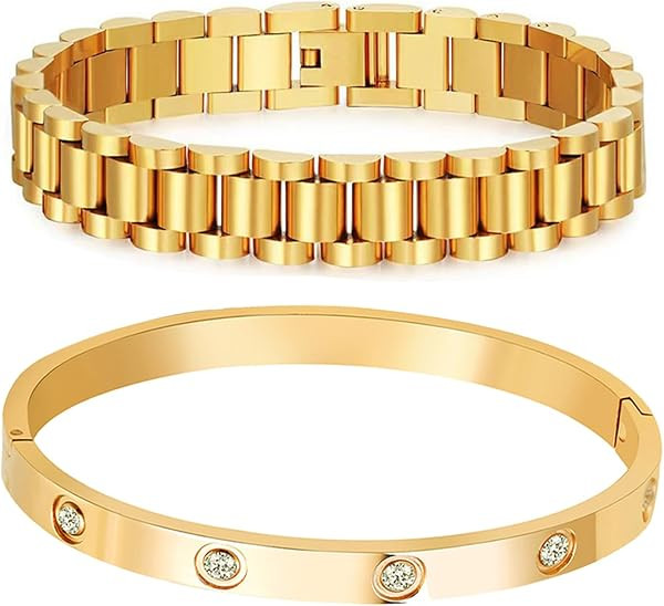 A D. ALLEN & DANMI. 18 K Gold Plated Love Bangle Bracelet Set Flexible Wide Wristband Bangle Bang... | Amazon (US)
