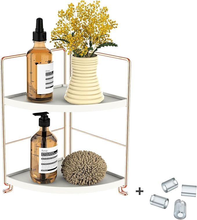 JANUS LiANG 2-Tier Corner Storage Shelf Bathroom Countertop Organizer Stackable Makeup Storage Holde | Amazon (US)