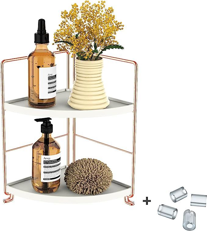 JANUS LiANG 2-Tier Corner Storage Shelf Bathroom Countertop Organizer Stackable Makeup Storage Holde | Amazon (US)