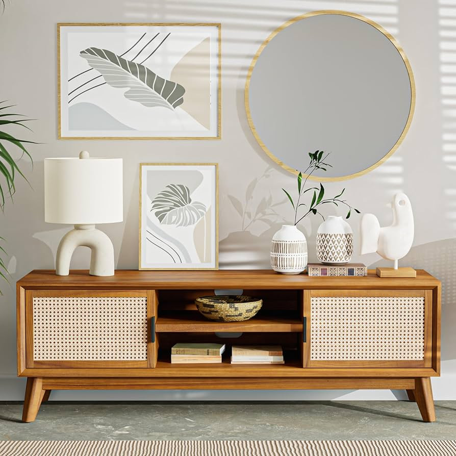 Bme Jasper Premium Solid Wood, 10 Minutes Assembly (Legs Only), Aesthetic Rattan Doors, Mid Centu... | Amazon (US)