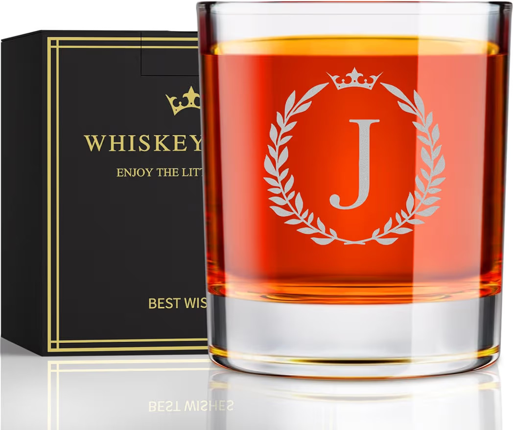 Personalized Whiskey Glasses Gifts for Men, Monogrammed Engraved A-Z 10.6 oz Rocks Glass Customiz... | Amazon (US)