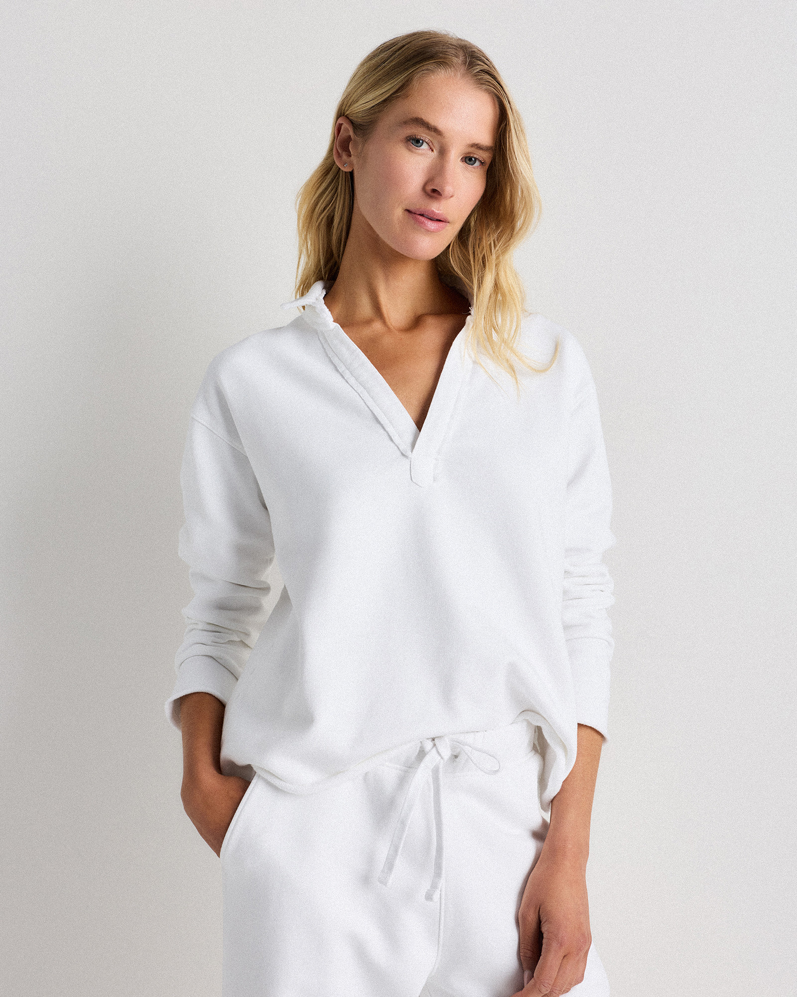 Quince | Women's Organic French Terry Henley in Classic White, Size XL, Organic Cotton | Quince